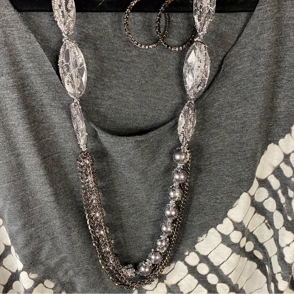 Black & Pewter Multi-Strand Necklace 18" length